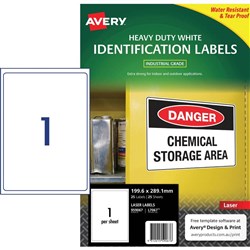 Avery Heavy Duty Laser Labels L70671 99.6x289.1mm White 1UP 25 Sheets