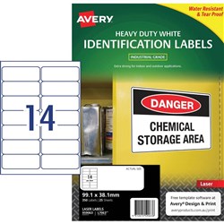 Avery Heavy Duty Laser Labels L7063 99.1x38.1mm White 14UP 25 Sheets