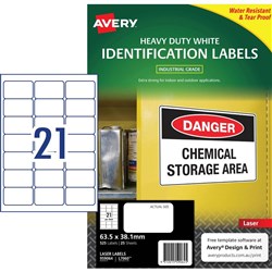 Avery Heavy Duty Laser Labels L7060 63.5x38.1mm White 21UP 25 Sheets