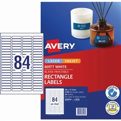 Avery Multi-Purpose Laser & Inkjet Labels L7656 46x11.11mm White 84UP, 25 Sheets