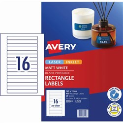 Avery Multi-Purpose Laser & Inkjet Labels L7674 145x17mm White 16UP, 25 Sheets