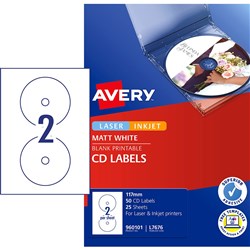 Avery CD Multi Purpose Labels L7676 117mm White 50 Labels 25 Sheets