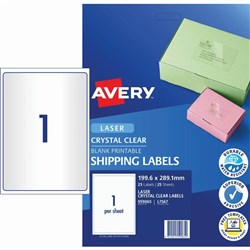 Avery Quick Peel Address Laser Label L7567 199.6x289.1 Clear 25 Labels, 25 Sheets