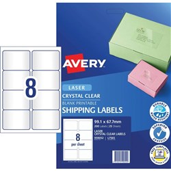 Avery Quick Peel Address Laser Labels L7565 99.1x67.7 Crystal Clear 200 Labels, 25 Sheets