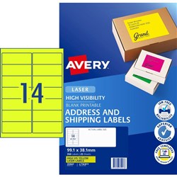 Avery High Visibility Shipping Laser Labels L7163FY 99.1x38.1 Fluoro Yellow 14UP, 25 Sheets