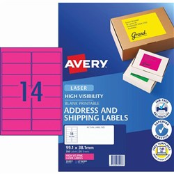 Avery High Visibility Shipping Laser Labels L7163FP 99.1x38.1 Fluoro Pink 14UP, 25 Sheets