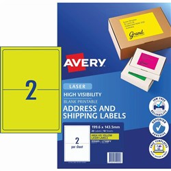 Avery High Visibility Shipping Laser Labels L7168FY 199.6x 143.5 Yellow 20 Label 10 Sheet