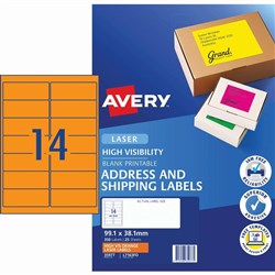 Avery High Visibility Shipping Laser Labels L7163FO 99.1x38.1 Fluoro Orange 14 UP, 25 Sheets