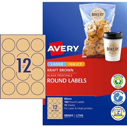 Avery Multi-Purpose Labels 12UP 60mm Round Kraft Brown Pack of 10 Sheets