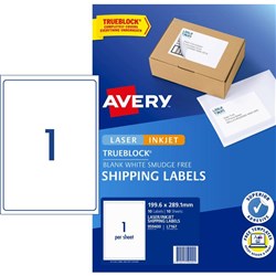 Avery Internet Shipping Laser & Inkjet Labels L7167 199.6x 289.1 White 1 UP, 10 Sheets