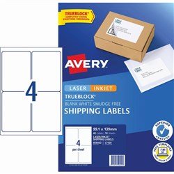 Avery Internet Shipping Laser & Inkjet Labels L7169 99.1x 139 White 4UP, 10 Sheets
