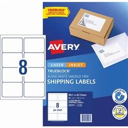 Avery Internet Shipping Laser & Inkjet Labels L7165  99.1x 67.7 White 8UP, 10 Sheets