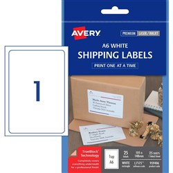 Avery Shipping Laser Labels L7175 105x148mm White 1UP, 25 Sheets