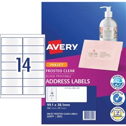 Avery Quick Peel Address Laser Inkjet Labels J8563 99.1x38.1 Clear 350 Labels, 25 Sheets