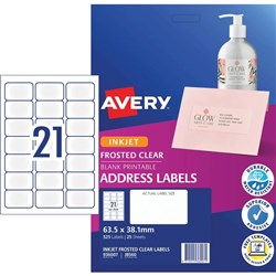 Avery Quick Peel Address Laser Inkjet Labels J8560 63.5x38.1 Clear 525 Labels, 25 Sheets