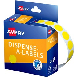 Avery Removable Dispenser Labels 14mm Round Yellow Pack of 1050