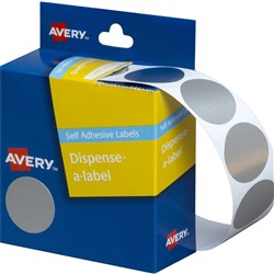 Avery Removable Dispenser Labels 24mm Round Silver Pack of 250