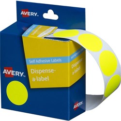 Avery Removable Dispenser Labels 24mm Round Fluoro Yellow Pack of 350