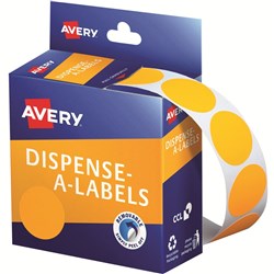 Avery Removable Dispenser Labels 24mm Round Fluoro Orange Pack of 350