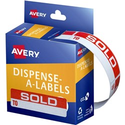 Avery Removable Dispenser Labels 19x64mm " Sold To " White on Red Pack of 125