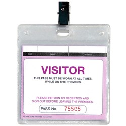 Zions WCVSFR Plastic Wallet Visitors & Contractors Pass With Clip Pack of 25