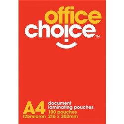Office Choice Laminating Pouches A4 125 micron Box of 100