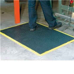 Italplast Anti Fatigue Rubber Bubble Mat 120Wx90cmD Black Mat Yellow Edging