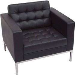 Venus Single Seater Lounge Stainless Steel Base Button Finish Black PU Upholstery