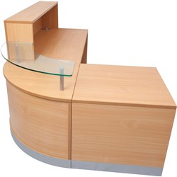Flow L Shape Reception Desk 1160Hx2400Wx1600Wx800D Beech with Glass Corner Hob
