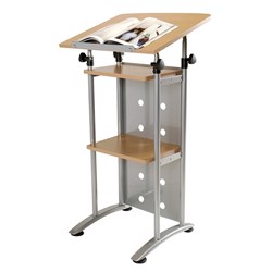 Quorum Lectern with Shelves Adjustable Height and Tilt Silver Frame Beech Top