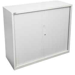 Go Steel Tambour Door Storage Cupboard No Shelves Included 1016Hx900Wx473mmD White