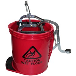 Cleanlink Metal Mop Bucket Heavy Duty Wringer 16 Litres Red