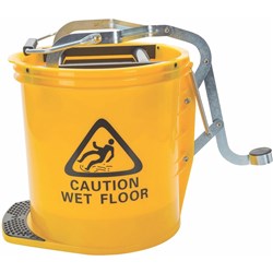 Cleanlink Metal Mop Bucket Heavy Duty Wringer 16 Litres Yellow