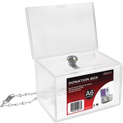 Deflecto Donation Box A6 Landscape Header Lockable Clear