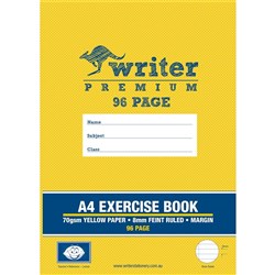 Writer Premium Exercise Book A4 8mm 70gsm With Margin 96 Page Yellow Paper-Lemon