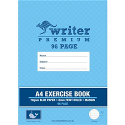 Writer Premium Exercise Book A4 8mm 70gsm With Margin 96 Page Blue Paper-Whale