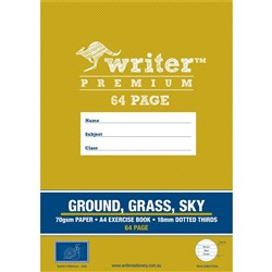 Writer Premium Exercise Book Ground Grass Sky A4 64 Page 18mm Dotted Thirds-Snail