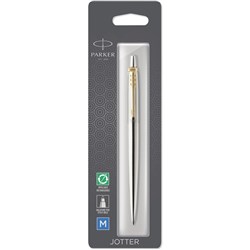 Parker Jotter Ballpoint Pen Gold Trim Stainless Steel Blue