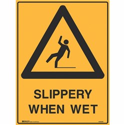 Brady Warning Sign Slippery When Wet 600x450mm Metal