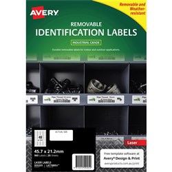 Avery Heavy Duty Removable Laser Labels L4778 45.7x21.2mm White 48UP, 20 Sheets