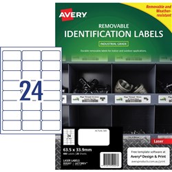 Avery Heavy Duty Removable Laser Labels L4773 63.5x33.9mm White 24UP, 20 Sheets