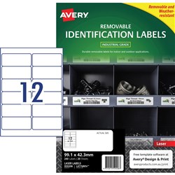 Avery Heavy Duty Removable Laser Labels L4776 99.1x42.3mm White 12UP, 20 Sheets