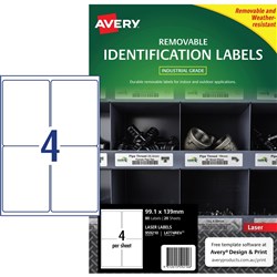 Avery Heavy Duty Removable Laser Labels L4774 99.1x139mm White 4UP, 20 Sheets