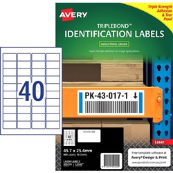 Avery TripleBond Laser Labels L6140 45.7x25.4mm White 40UP, 10 Sheets