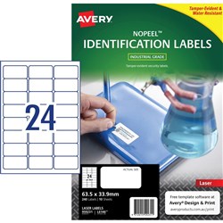 Avery NoPeel Laser Labels L6146 63.5x33.9mm White 24UP, 10 Sheets