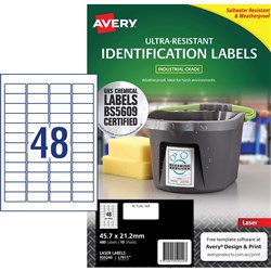 Avery Ultra-Resistant Chemical Grade Laser Labels L7911 45.7x 21.2 White 48UP, 10 Sheet