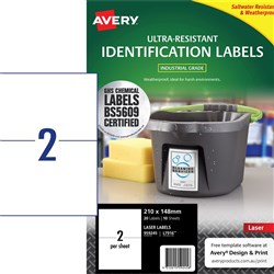 Avery Ultra-Resistant Chemical Grade Laser Labels L7916 210x 148 White 2 UP, 10 Sheets