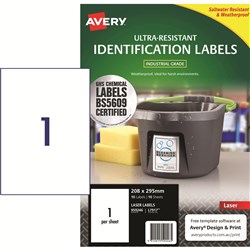 Avery Ultra-Resistant Chemical Grade Laser Labels L7917  208x 295 White 1UP, 10 Sheets