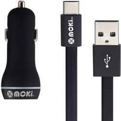 Moki Type-C SynCharge Cable With Car Charger Black