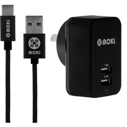 Moki Type-C Braided SynCharge Cable with Wall Charger Gun Metal